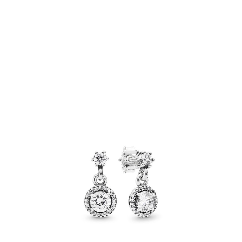 Round silver earrings with clear cubic zirconia