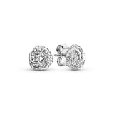 Love knot silver stud earrings with clear cubic zirconia