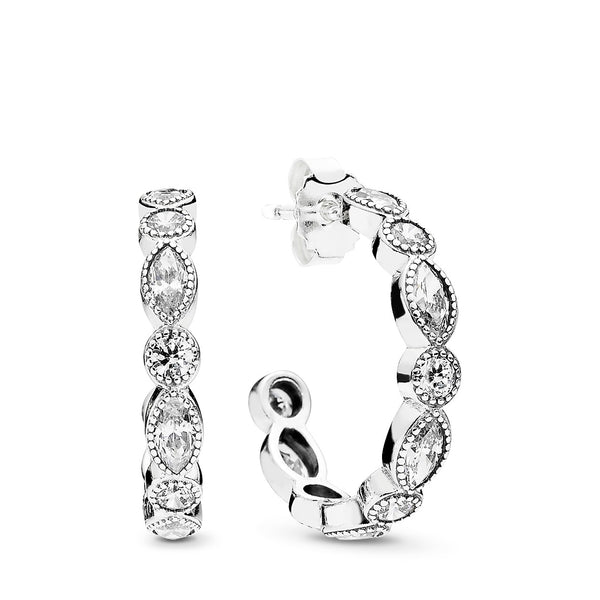 Silver hoop earrings with clear cubic zirconia