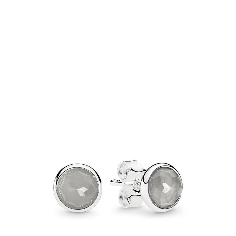 June birthstone silver stud earrings with grey moonstone