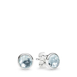 March birthstone silver stud earrings with aqua blue crystal