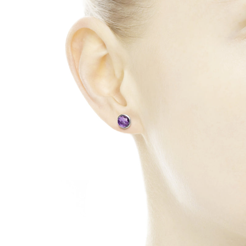February birthstone silver stud earrings with synthetic amethyst