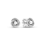 Silver stud earrings with clear cubic zirconia and white crystal pearl
