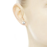 Orchid silver stud earrings with orchid cubic zirconia and white enamel