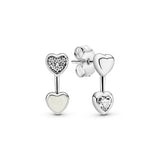 Heart silver earrings with clear cubic zirconia and silver enamel