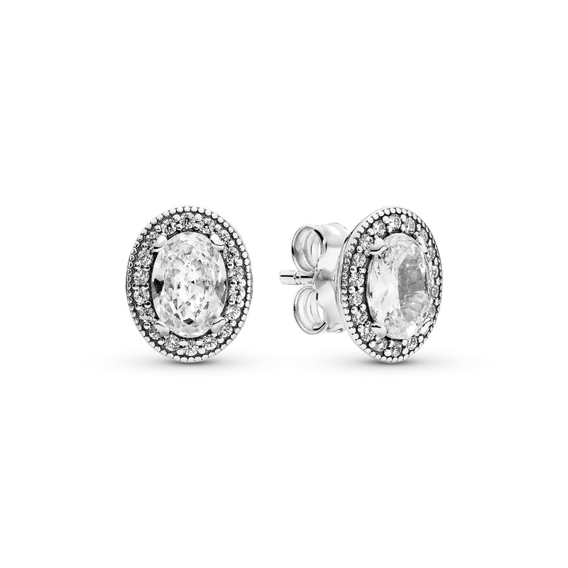 Silver stud earrings with clear cubic zirconia