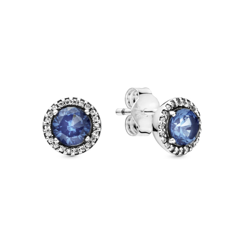 Sterling silver stud earrings with moonlight blue crystal and clear cubic zirconia