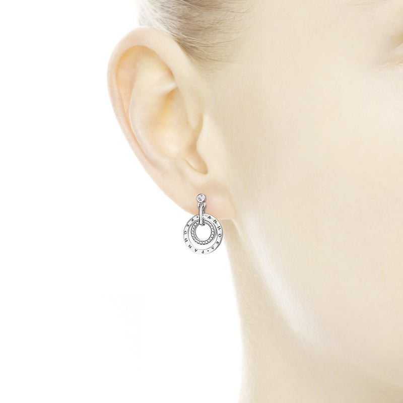PANDORA logo silver earrings with clear cubic zirconia
