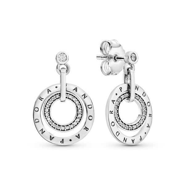 PANDORA logo silver earrings with clear cubic zirconia