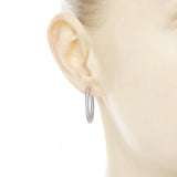 Hoop silver earrings with clear cubic zirconia, 27 mm