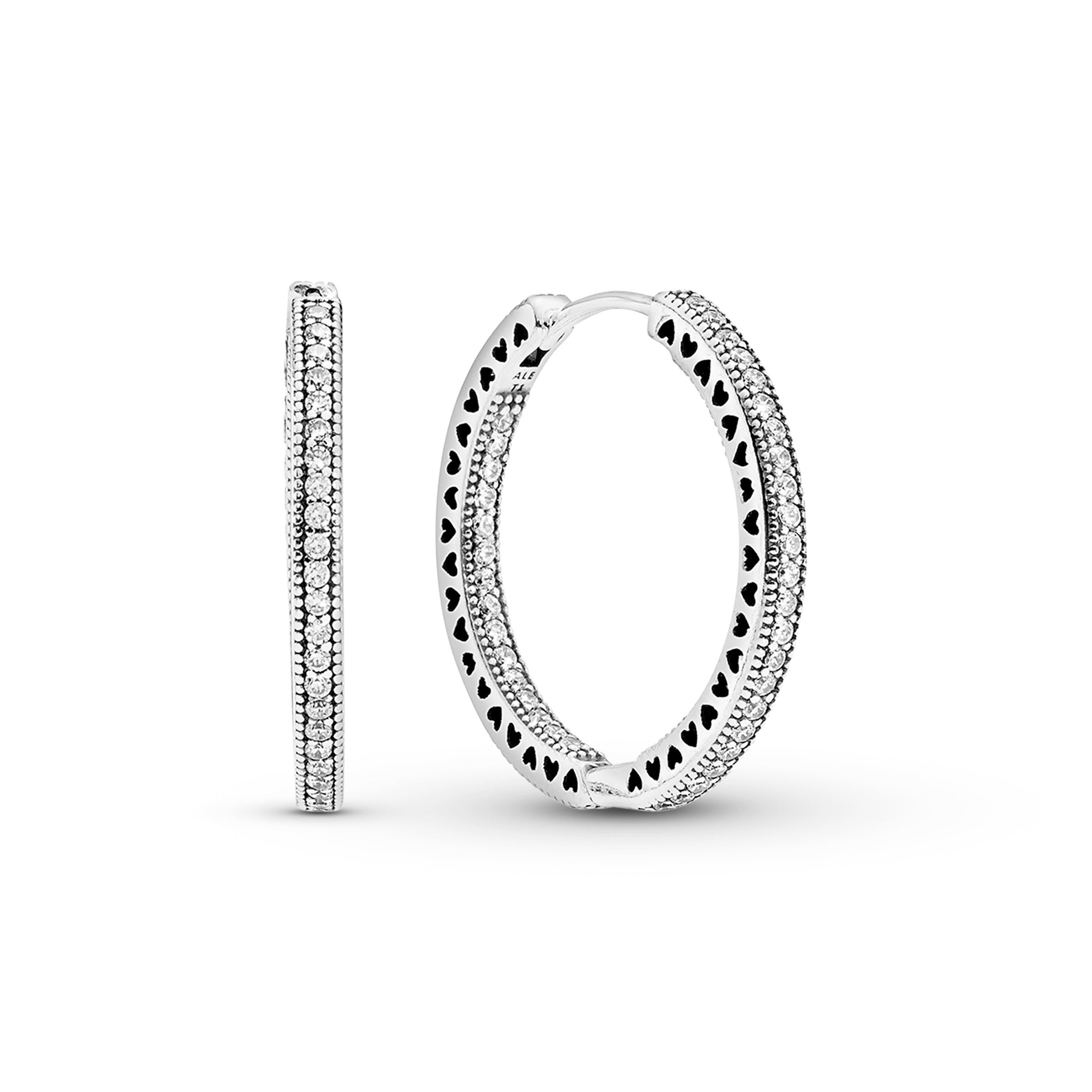 Hoop silver earrings with clear cubic zirconia, 27 mm