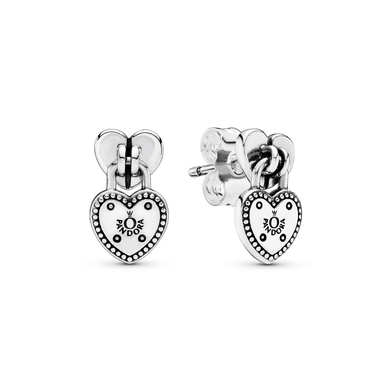 Heart padlock silver earrings