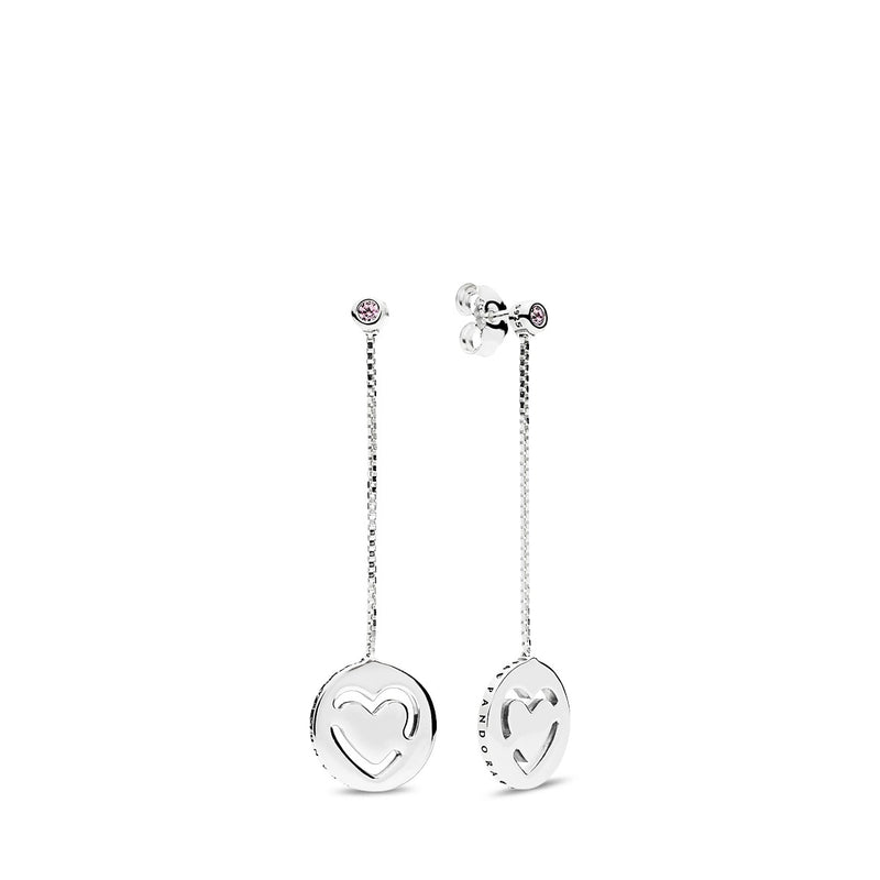 Heart silver earrings with fancy fuchsia pink cubic zirconia