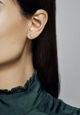 Winking emoticon silver stud earrings with pink enamel