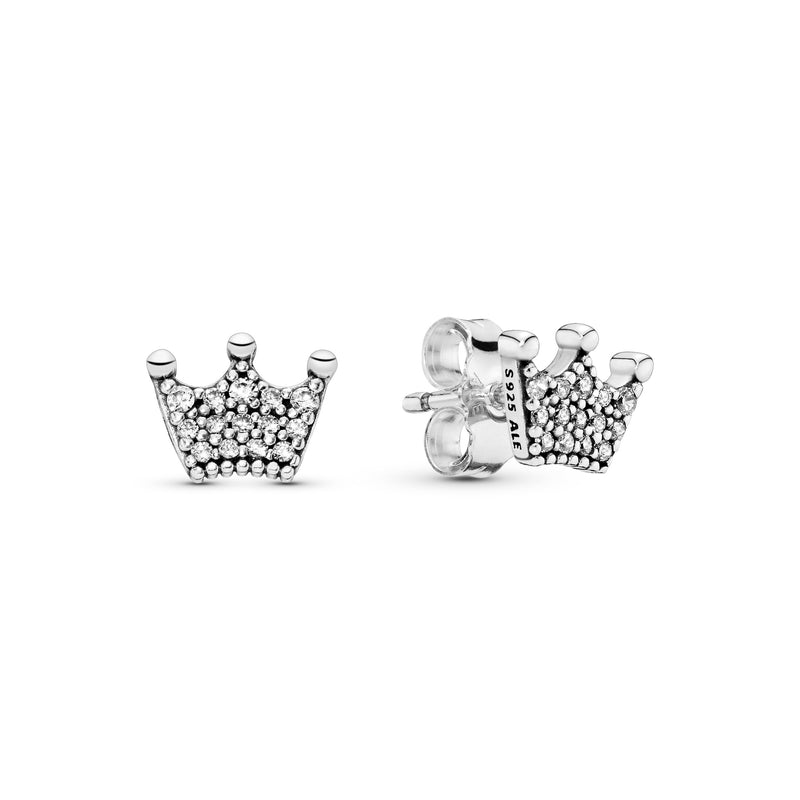 Crown silver stud earrings with clear cubic zirconia