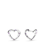 Heart silver hoop earrings with royal purple crystal, lilac crystal and clear cubic zirconia
