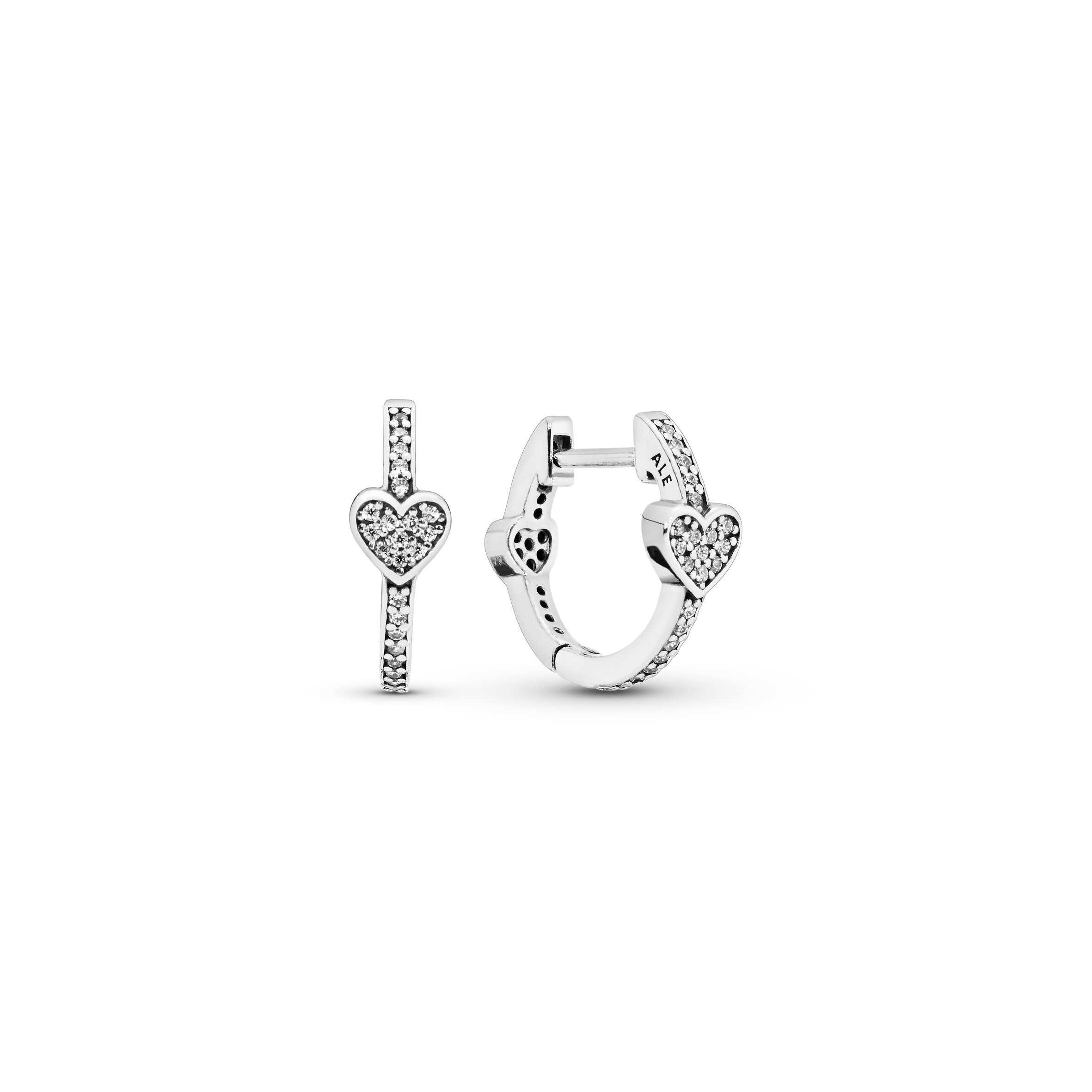 Heart silver hoop earrings with clear cubic zirconia