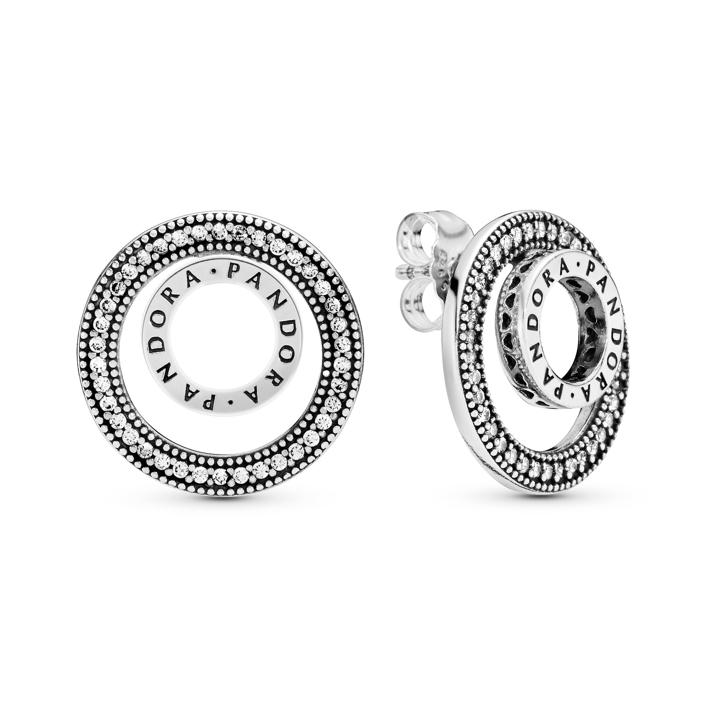 PANDORA logo silver earrings with clear cubic zirconia