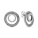 PANDORA logo silver earrings with clear cubic zirconia