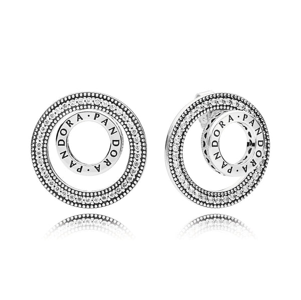 PANDORA logo silver earrings with clear cubic zirconia