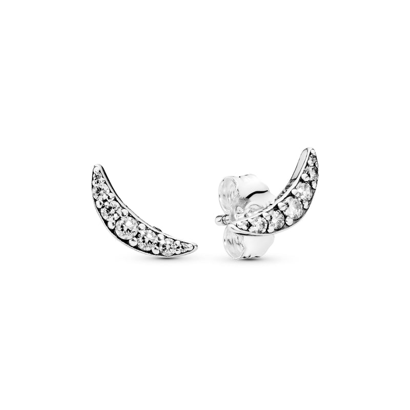 Moon silver stud earrings with clear cubic zirconia