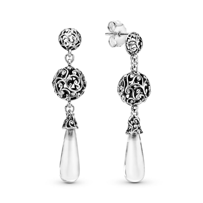 Regal pattern silver earrings with clear cubic zirconia