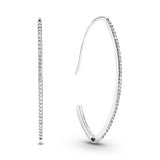 Silver oval hoop earrings with clear cubic zirconia