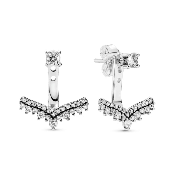 Silver stud earrings with detachable earring jackets and clear cubic zirconia