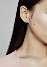 Wishbone silver stud earrings with clear cubic zirconia