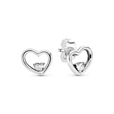 Asymmetrical heart stud earrings with clear cubic zirconia
