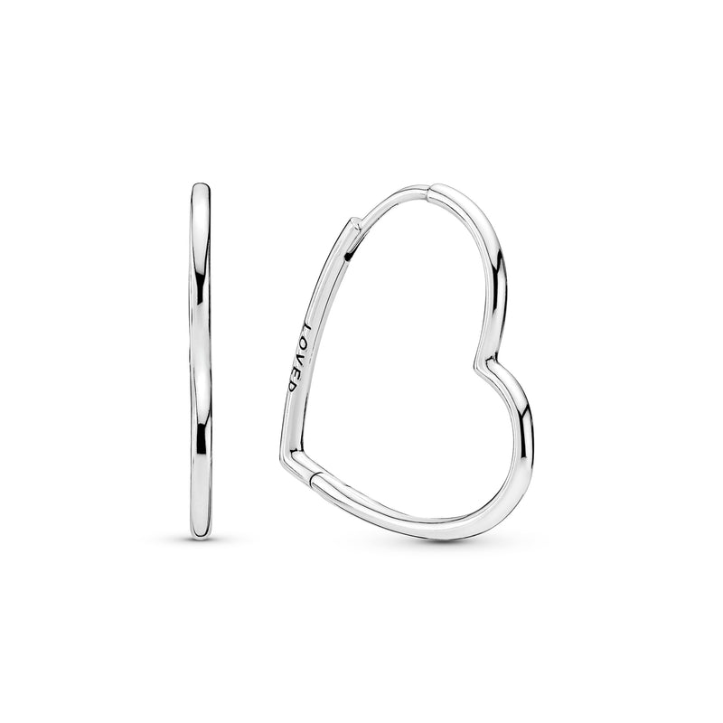 Asymmetrical heart silver hoop earrings