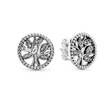 Family tree silver stud earrings with clear cubic zirconia