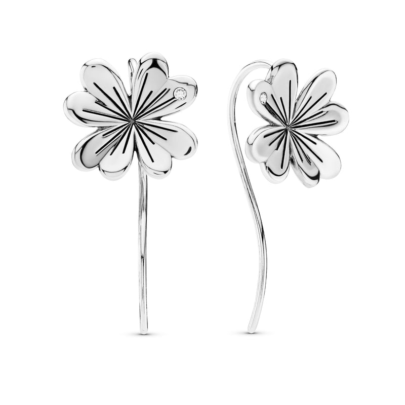 Clover silver earrings with clear cubic zirconia