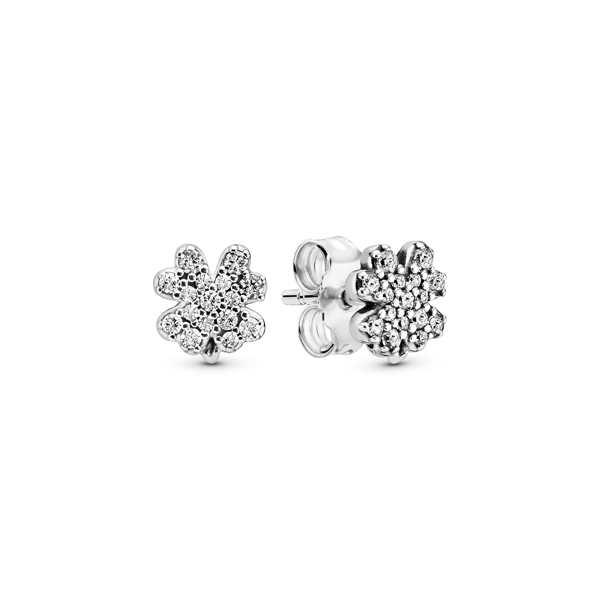Clover silver stud earrings with clear cubic zirconia