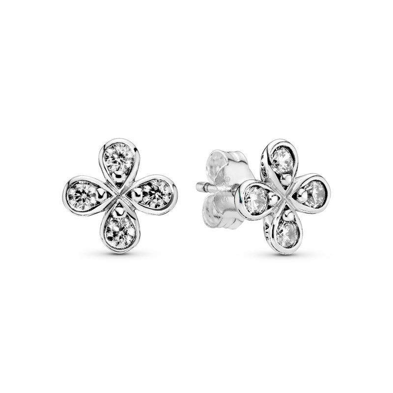 Flower silver stud earrings with clear cubic zirconia