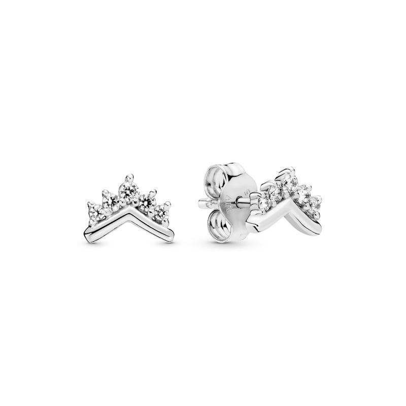 Tiara wishbone sterling silver stud earrings with clear cubic zirconia