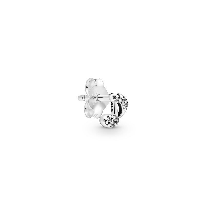 Musical note sterling silver stud earring with clear cubic zirconia