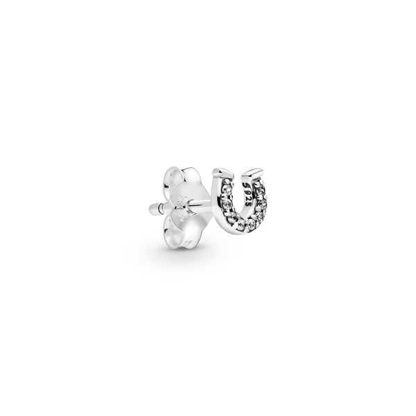 Horseshoe sterling silver stud earring with clear cubic zirconia