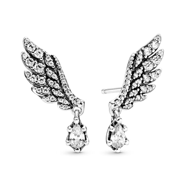 Wings sterling silver earrings with clear cubic zirconia