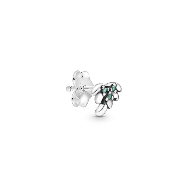 Palm tree sterling silver stud earring with aqua green crystal