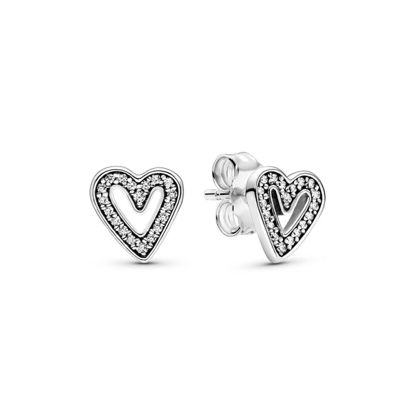 Heart sterling silver stud earrings with clear cubic zirconia