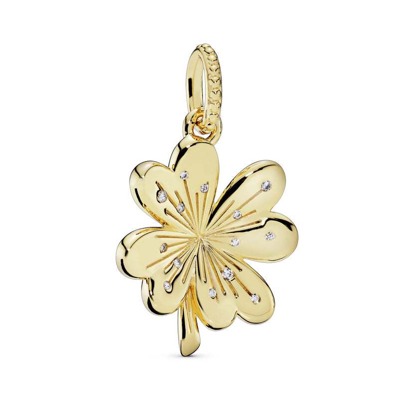 Clover 14k Gold Plated  pendant with clear cubic zirconia