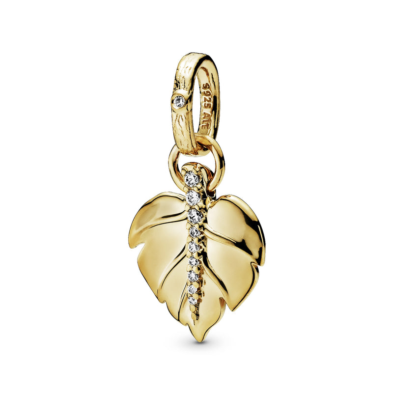Leaf 14k Gold Plated  pendant with clear cubic zirconia