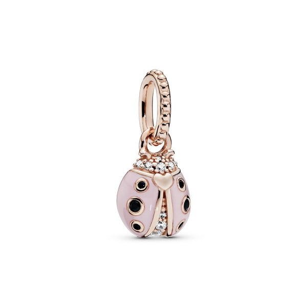 Ladybird 14k Rose Gold-plated pendant with clear cubic zirconia, black crystal and pink enamel