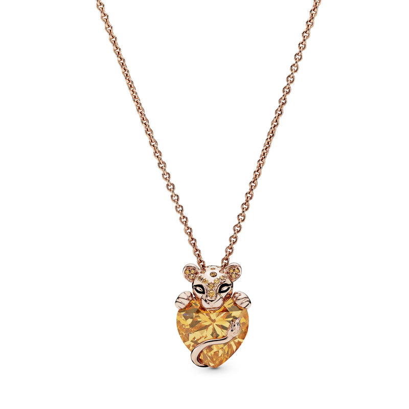 Lioness 14k Rose Gold-plated pendant with honey cubic zirconia and black enamel and necklace