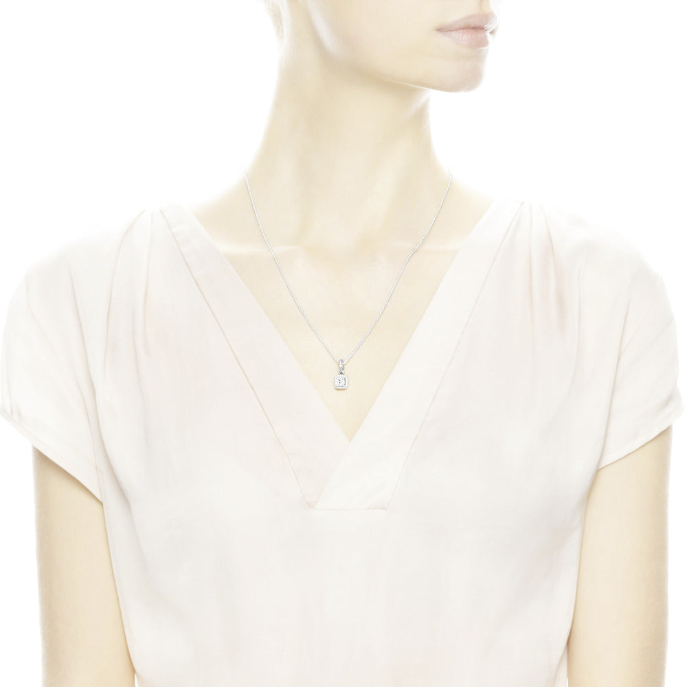 Square silver pendant with clear cubic zirconia