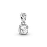 Square silver pendant with clear cubic zirconia