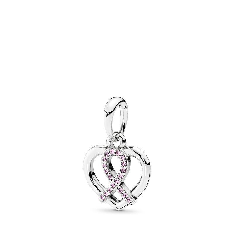 BCA ribbon and heart silver pendant with pink cubic zirconia