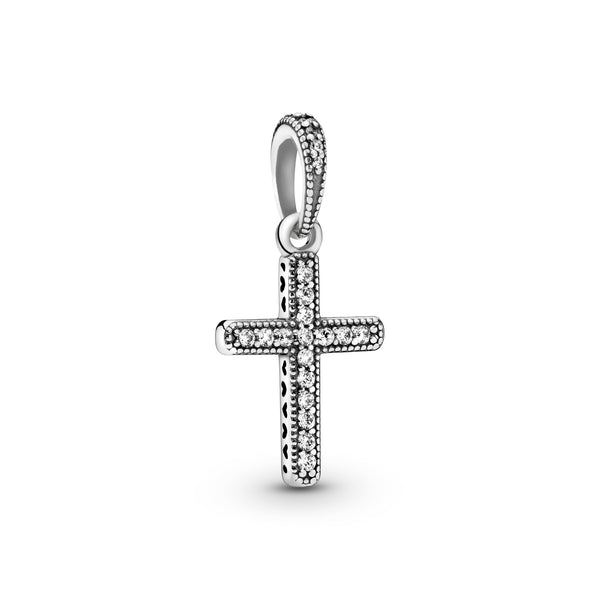 Cross silver pendant with clear cubic zirconia