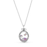 Regal pattern locket silver pendant with  fancy pink, fancy purple and purple cubic zirconia